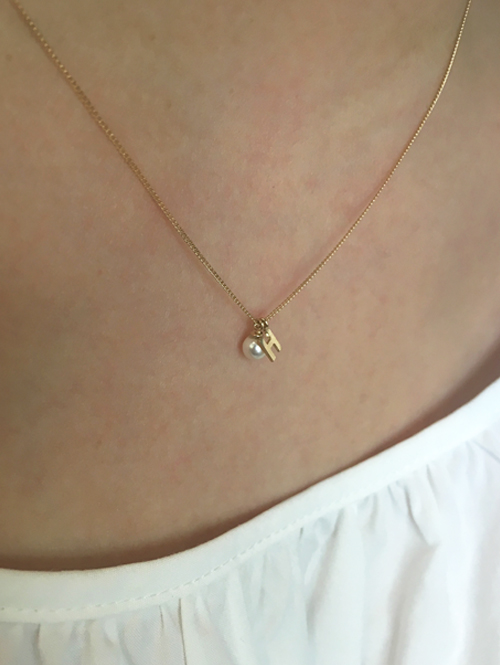 14k petit initial pearl necklace B